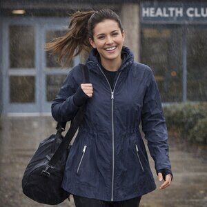 Calvin Klein Performance Rain Wind Womens Jacket Zip Pockets & Hood Navy S